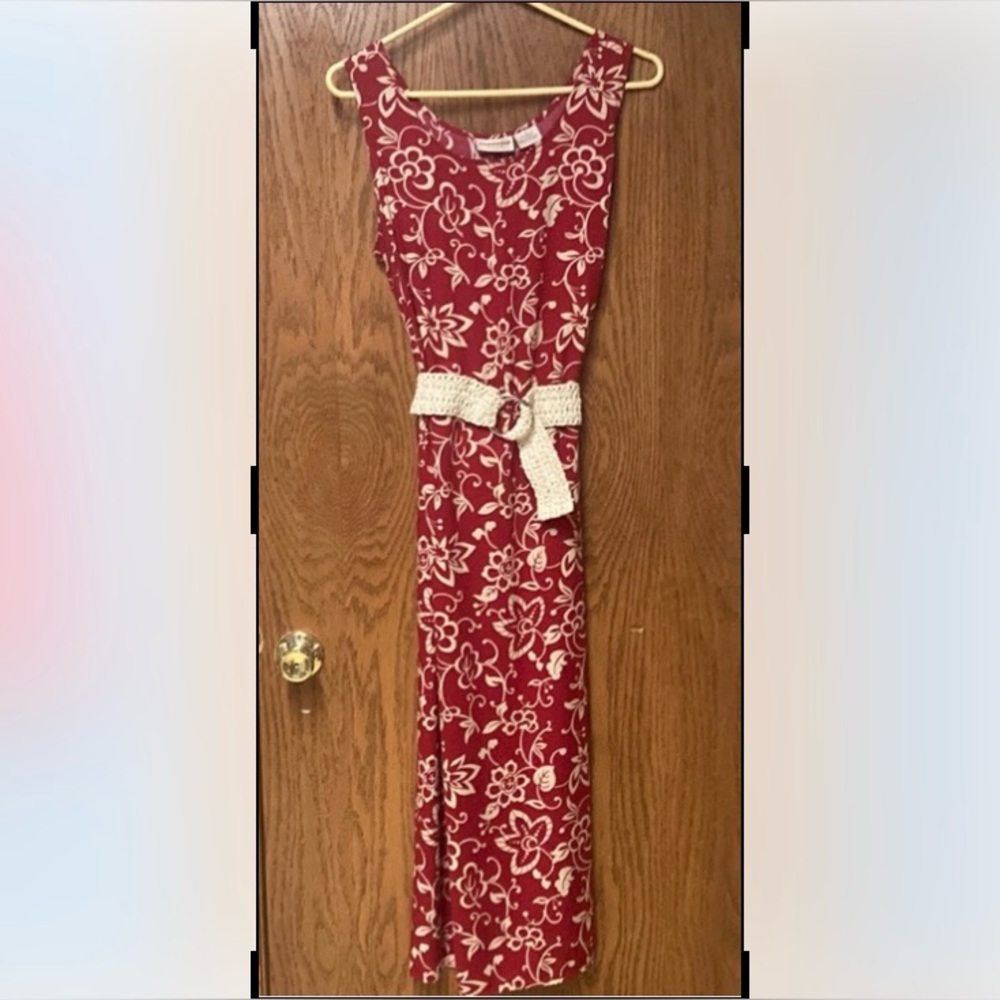 Sexy Red & Cream Long Floral Dress